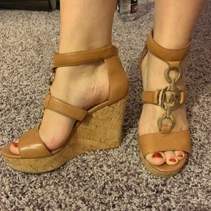 Michael Kors brown and gold wedges